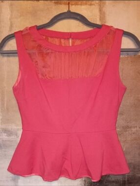 #BEBE #womens Sleeveless Sheer Peplum Blouse  Sz XS